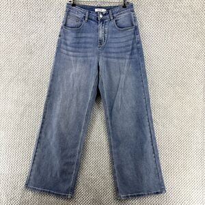 HDLTE Jeans Women M Blue Medium Denim Wash Wide Leg High Rise 5 Pockets Stretchy